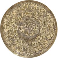 Plateau rond en alu Frappé finition or vieilli motif Ginko -