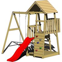 Wendi Toys Kinderspielhaus, Kletterturm "Panda" mit Rutsche, Kletterwand und Schaukel, holz / rot