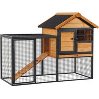PawHut Conejera de Exterior Jaula para Mascotas Pequeñas 2 Niveles con Rampa Bandeja Extraíble y Metal 122x63x92 cm para Conejos Cobayas y Gris