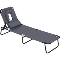 Outsunny Tumbona Plegable con Respaldo Regulable en 4 Posiciones Tumbona de Jardín con Almohada Marco Metálico y Tela Oxford para Camping Playa Terraza Carga 120 kg 190x56x28 cm Gris