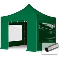 TOOLPORT 3x3 m Tente pliante - Acier, côté panoramique, vert foncé