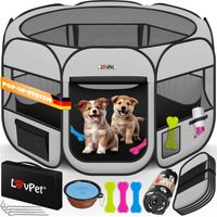 LOVPET® Recinto per cuccioli di animali pieghevole per piccoli animali Cani Gatti Incl. ciotola per cani Recinto per cani all'aperto Sistema pop-up in tessuto Oxford per interni ed esterni Grigio ch