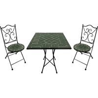 Ensemble table et chaise de jardin 3 pièces – 2 chaises pliantes – Mosaïque céramique – Cadre métal durable – Hauteur d'assise 46 cm – AXI