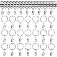 Anneaux de rideaux, 30 anneaux de rideaux à pinces, anneaux de rideaux à pinces de 32 mm, crochets de rideaux argentés, anneaux de tringle à rideaux, crochets de rideaux à pinces en métal, crochets de