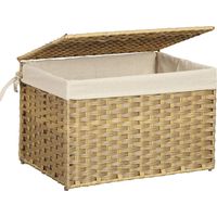 Songmics – Boîte de rangement en rotin tissé – 65 L – Poignées pratiques – Couvercle renforcé – Dimensions 55,5 x 34 x 34 cm – Couleur boisée – RST56NL