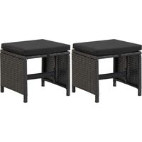 vidaXL Tabourets de jardin avec coussins lot de 2 Résine tressée Noir
