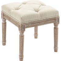 Reposapiés Vintage Beige 40x40x43 cm Capitoné Patas Talladas Madera