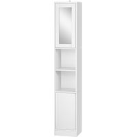 Colonna Bagno Salvaspazio Legno Specchio Apertura Pressione 30x28x170cm Bianco