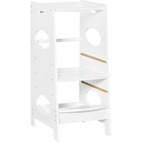 Torre Montessoriana con Altezza Regolabile a 3 Livelli, Torre di Apprendimento per Bambini in Legno, Scaletta per Bambini Bianco