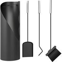 Set d'accessoires de cheminee 4 pieces avec balai pelle tisonnier et seau noir