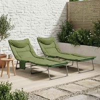 vidaXL Folding Sun Lounger with Cushion 2 pcs Dark Green