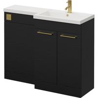 Napoli 390 Nero Oak 1100mm 2 Door Vanity Unit Toilet Suite with Square Right Hand Lucia Basin - 1100mm - Brushed Brass 160mm HandleWithout Kingston Toilet Pan