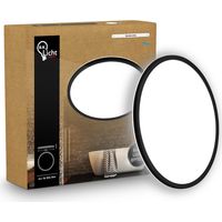 B.K.Licht Panneau LED plat Ø29cm rond 18W 2400lm 4000K blanc neutre protection contre les projections d'eau noir - Plafonnier salle de bain cuisine salon