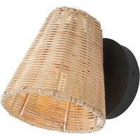 Applique murale noire avec abat-jour en osier orientable 15cm