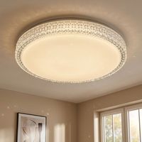 Plafoniera cristallo lampada rotonda lampada da soffitto soggiorno, decorazione cristallo CCT effetto cielo stellato, metallo trasparente bianco opalino, 1x LED 22 watt 1600 lumen bianco caldo luce di