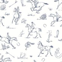 Equestrian Wallpaper Horse Riding White Navy Country Traditional Feature Wall
