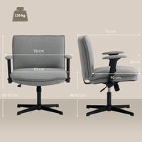 Chaise de bureau ergonomique avec accoudoirs relevables, assise large en tissu lin, hauteur réglable, piètement acier, gris