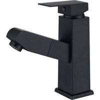 Mitigeur de Lavabo Noir avec Douchette Extractible Robinet Salle Bain à Levier Mélangeur Monocommande en Acier Inox-robinet lavabo vasque