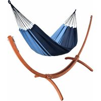 Set hamac traditionnel coloris Caraïbes + support bois - Set weekend - 340x140cm