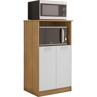 Beaux Meubles Pas Chers – Armoire micro-ondes 2 portes imitation chêne et blanc – 3 niches – Dimensions L61 H110.6 P45.8 cm – Bois certifié FSC
