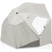 Jiubiaz Parasol de plage anti-UV 50+ avec toile argentée, fenêtres respirantes et sac de transport Beige