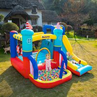 Château Gonflable 4 en 1 Enfants 3-8 Ans, Toboggan et Piscine, 265x260x200cm