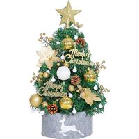 Mini 60CM Sapin de Noel Lumineux, Sapin Noel Artificiel LED avec Guirlandes Lumineuses et Ornements, Petit Sapin de Noel A