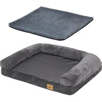 BingoPaw Orthopädisches Hundebett mittelgroße Hunde, Hundesofa für kleine Hunde, Ergonomisch Hundecouch mit Schwammkissen 8cm dick, waschbar rutschfest Hundebetten 80x60cm, grau