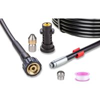 Tuyau Déboucheur Canalisation pour Nettoyeur Haute Pression 15m, 200 bar - Kit Furet compatible Karcher, Parkside, Lavor, Bosch Professional - avec Buse Fixe, Buse Rotative KNOFER
