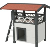 Casetta gatti esterno legno con terrazza e scaletta 77x50x73cm bianco grigio