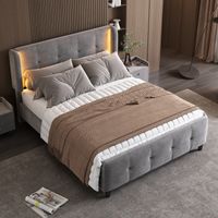 Letto matrimoniale imbottito 140/200 cm grigio di velluto con LED 16 colori e testiera regolabile