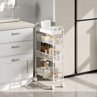 Carrito de cocina metálico, 3 cestas, diseño estrecho, 4 ruedas, para cocina, salón, baño, blanco.
