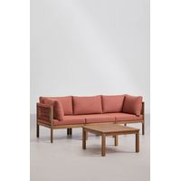 Set soggiorno con divano modulare a 3 pezzi con braccioli e tavolino in legno di acacia Branson SKLUM