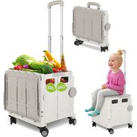 Wolketon Chariot de course pliable 50L avec couvercle, 4 roues, panier trolley pour courses et maison, blanc