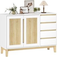 Buffet, meuble de rangement avec 2 portes et 4 tiroirs, étagère réglable, 120 x 40 x 86 cm, blanc et chêne