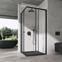 doporro Box Doccia 90x75cm, Box Doccia a Soffietto Cabina Bagno in Cristallo Trasparente con Porte Scorrevoli Ravenna16K Plus, Nero