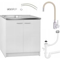 Meuble de cuisine 80x50 - Blanc - Évier en acier inoxydable - Pratique et élégant