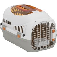 Transportín para Gatos Perros Pequeños Plástico Carga 4 kg Claraboya Cuenco Puerta Acero Gris Claro 50x30x30 cm