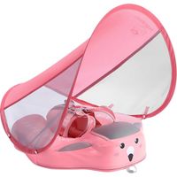 Non-Inflatable Baby Float with Canopy Infant Lying Swimming Ring Pool Swim Trainer for 3-24 Months B-Pink