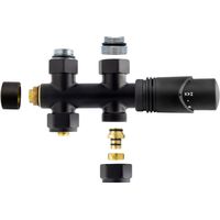 Anschlussgarnitur Mittelanschluss Heizkörper Thermostat Multiblock Durchgang Schwarz Anschlussgarnitur Mittelanschluss Multiblock Durchgang Schwarz Matt 1/2" PEX 16 x 2mm Konus M30