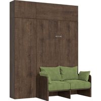 Lit double escamotable français Kentaro 140 cm avec canapé et meubles en noyer, vert