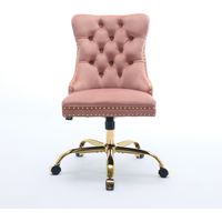 Home Office Chair,Modern Velvet Upholstered Tufted Button Home Office Chair with Golden Metal Base,Adjustable Desk Chair Swivel Office Chair (Pink),DE1923PK