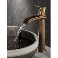 Schwarzer Wasserfall-Waschtischmischer, hoher Waschtischmischer für Badezimmer, Wasserfallmischer, hoher Waschtischmischer, Messing (Retro-Stil) MUMU