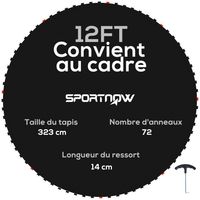 Tapis de rechange pour trampoline tapis de saut de remplacement, compatible trampoline Ø 3,7 m et ressorts de 14 cm