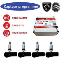 4x TPMS sensors programmed 433MHz for Peugeot / Citroën — ref. 9811536380, 9802003680