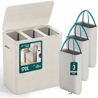 VOUNOT 170L Laundry Basket with Lid, Foldable Hamper with Removable Bag, Beige