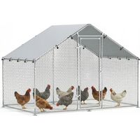Corral para Gallinas Gallinero Metálico Grande de 3x1,7x1,9 m con Cubierta Impermeable y Anti-UV Plata