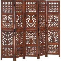 Vidaxl – Cloison de séparation 5 panneaux 200x165cm – Bois de manguier massif – Pliable pour gain de place – Design sculpté à la main
