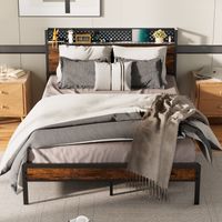CECIPA MAX Letto Matrimoniale con Testiera Forata, Struttura Letto Moderna con LED Regolabile, 3 Porte USB e Type-C, 14 Doghe in Metallo, Acciaio Robusto, Portata 500 kg, Marrone, 140x200 cm