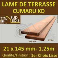 Sud Bois – Lame de terrasse Cumaru KD 21x145 – Bois exotique imputrescible – Séchage en séchoir pour stabilité – Longueur 1.25m